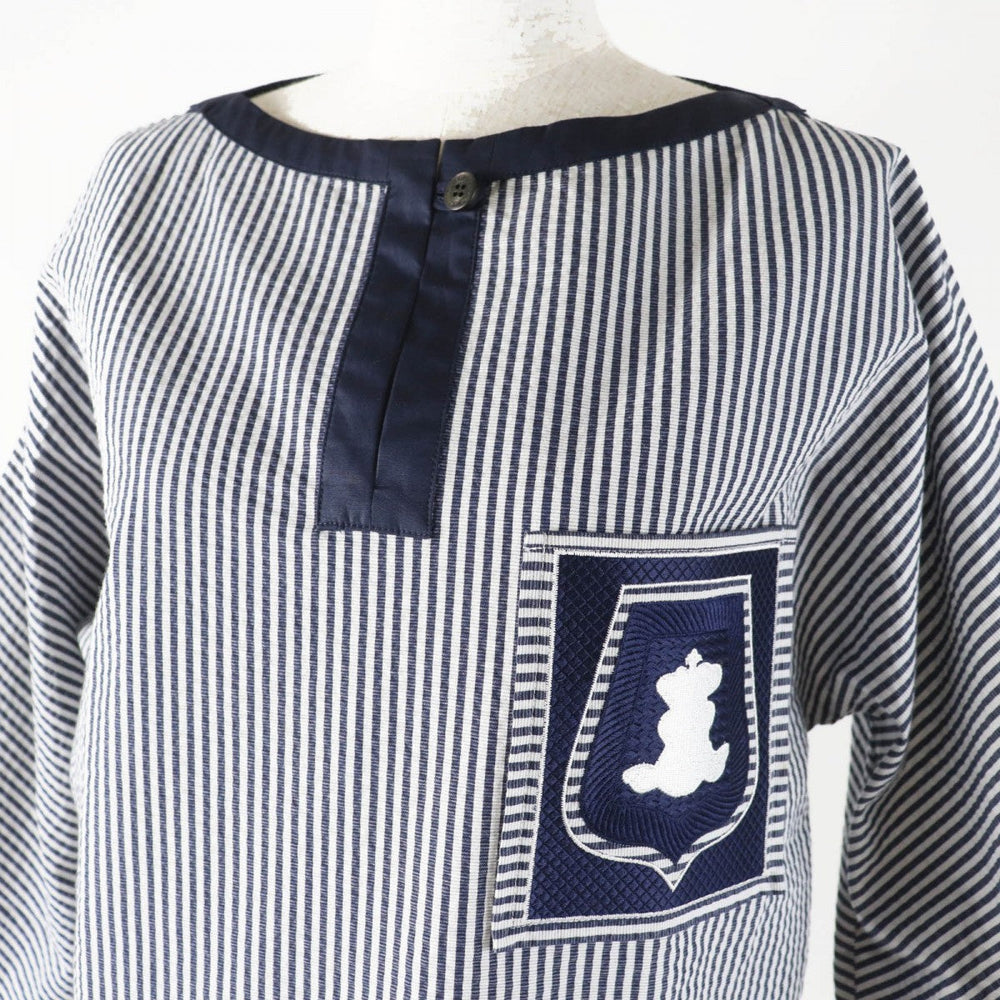 HERMES one piece cotton Navy white 34