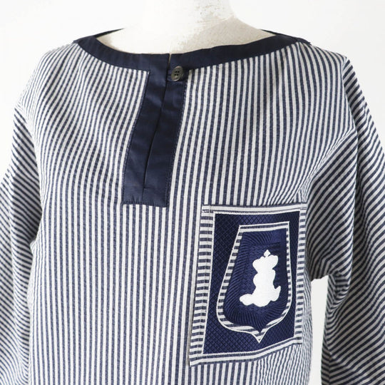 HERMES one piece cotton Navy white 34