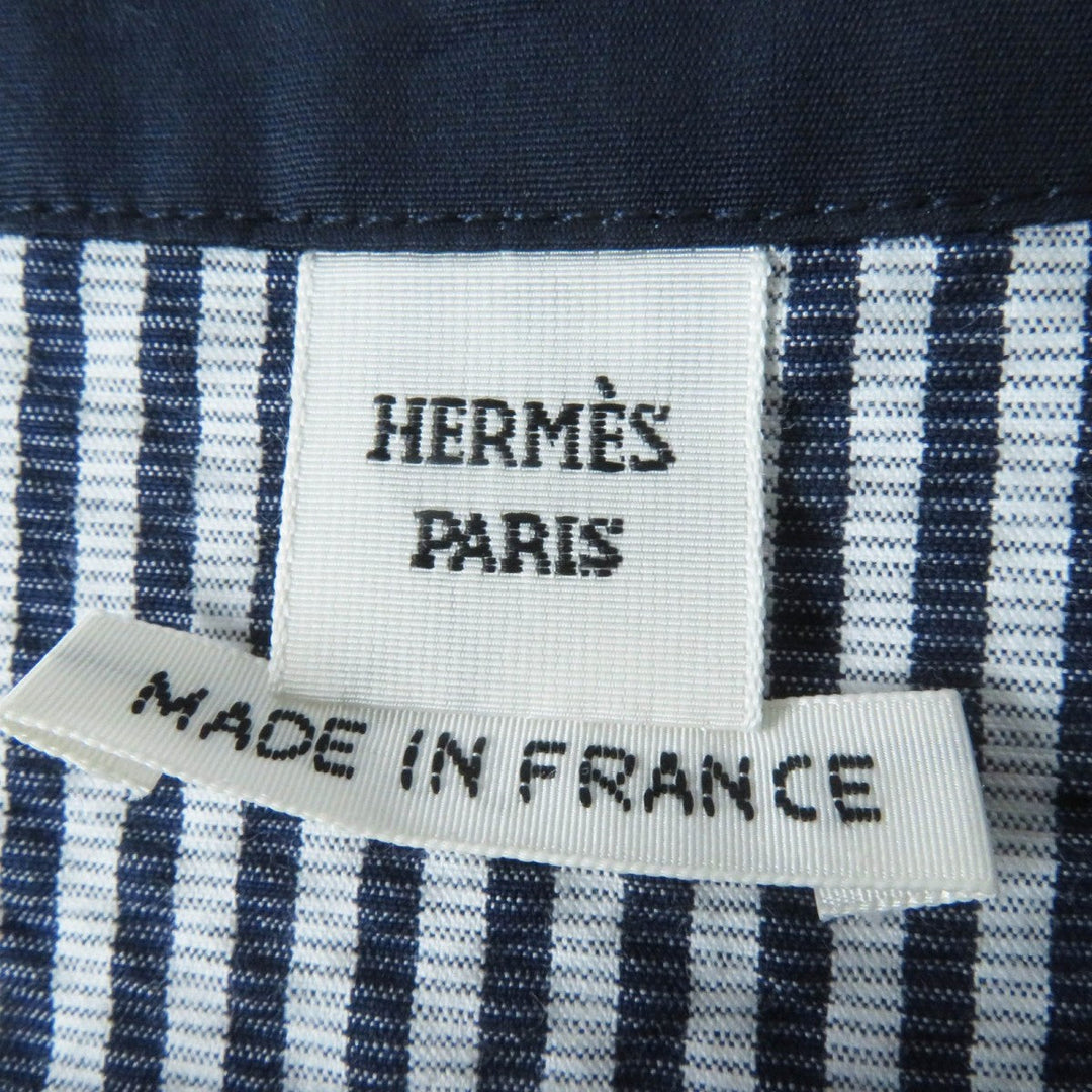 HERMES one piece cotton Navy white 34