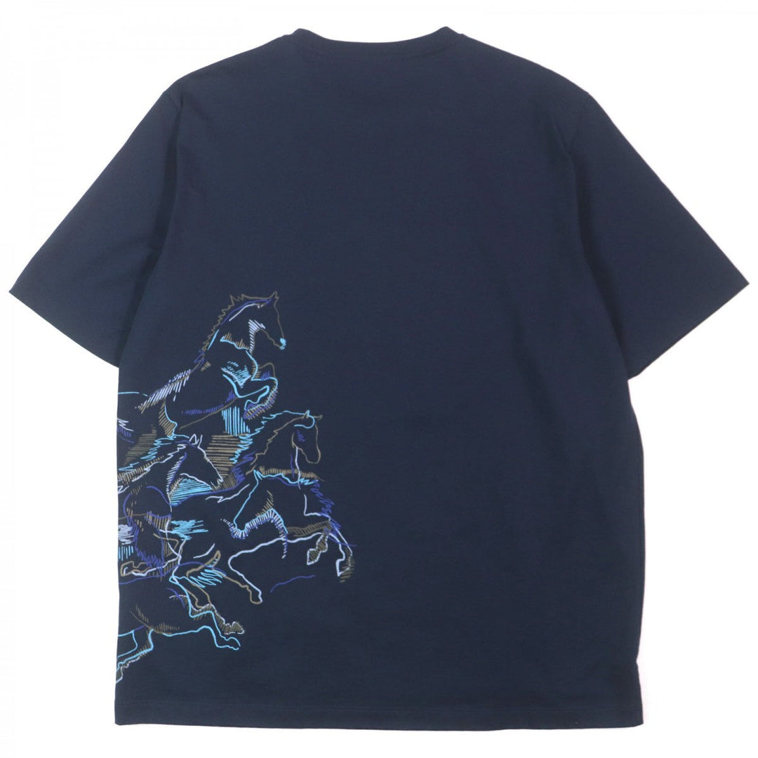 HERMES Short sleeve T-shirt Main: 100% cotton Navy caval card mens L Used Authentic