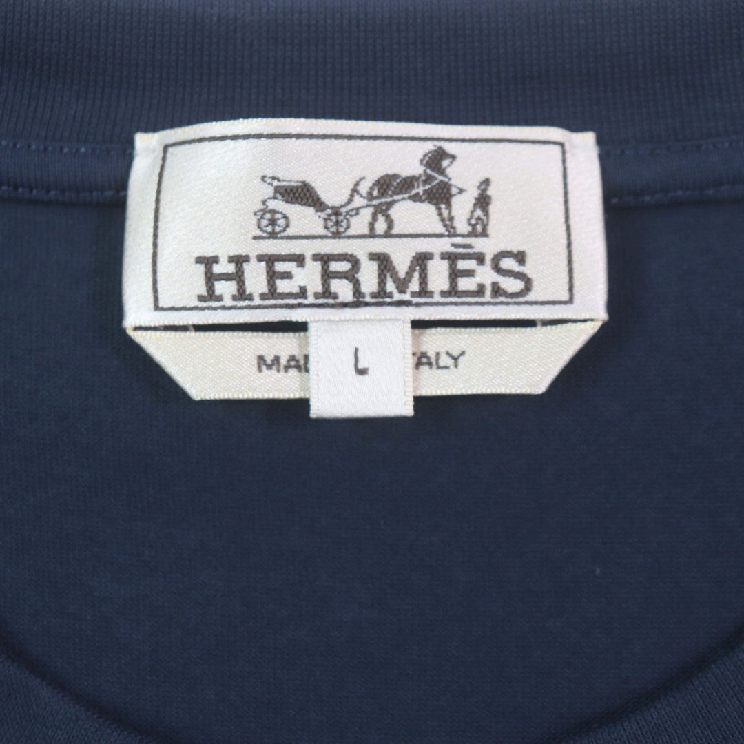 HERMES Short sleeve T-shirt Main: 100% cotton Navy caval card mens L Used Authentic