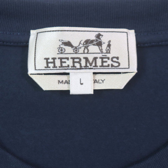 HERMES Short sleeve T-shirt Main: 100% cotton Navy caval card mens L Used Authentic