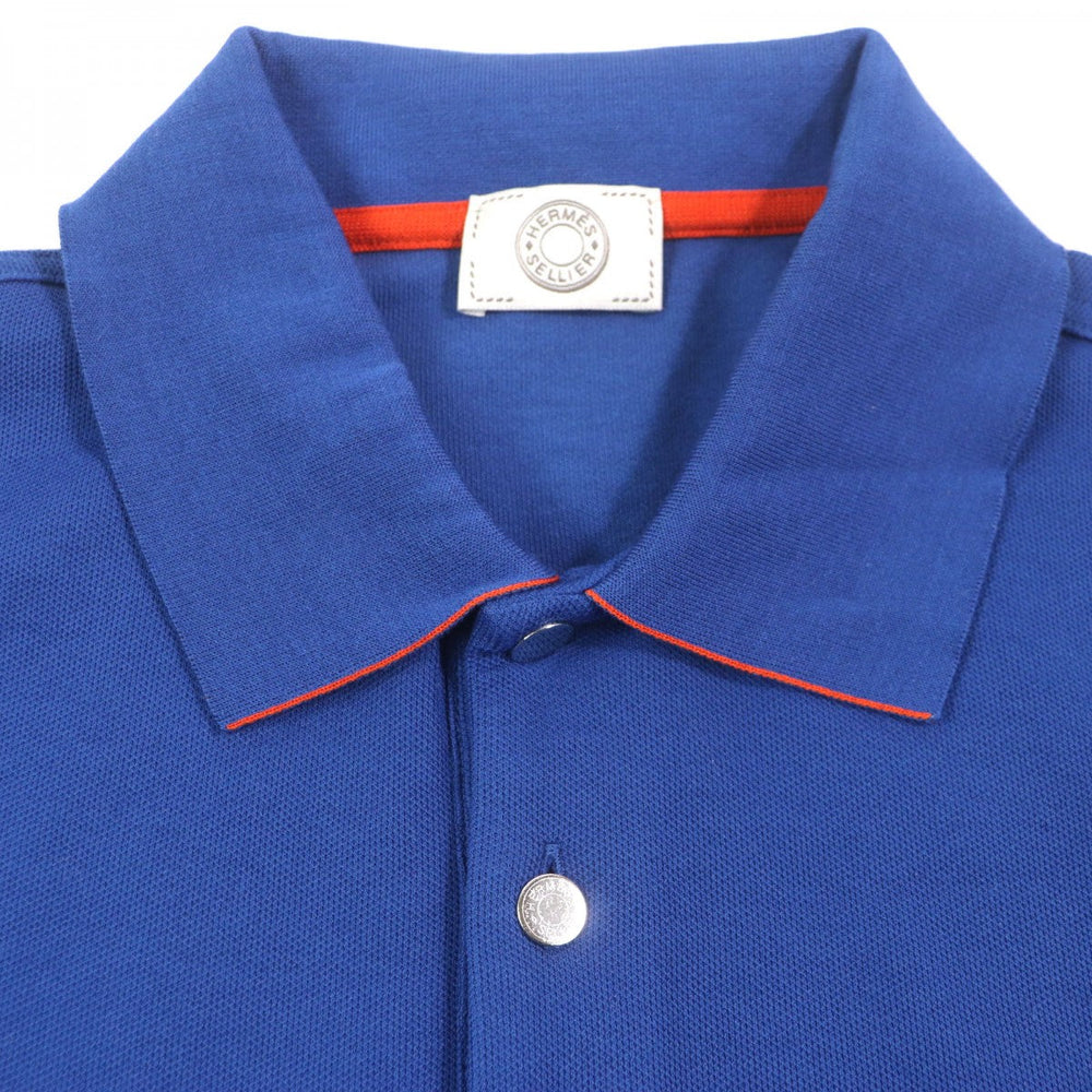 HERMES Short sleeve polo shirt cotton Blue orange M