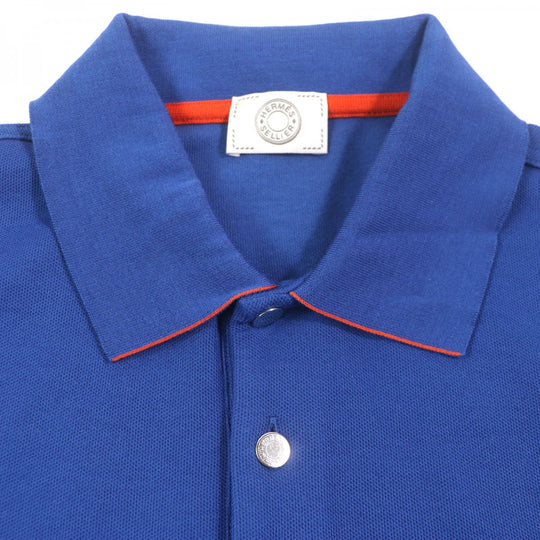 HERMES Short sleeve polo shirt cotton Blue orange M