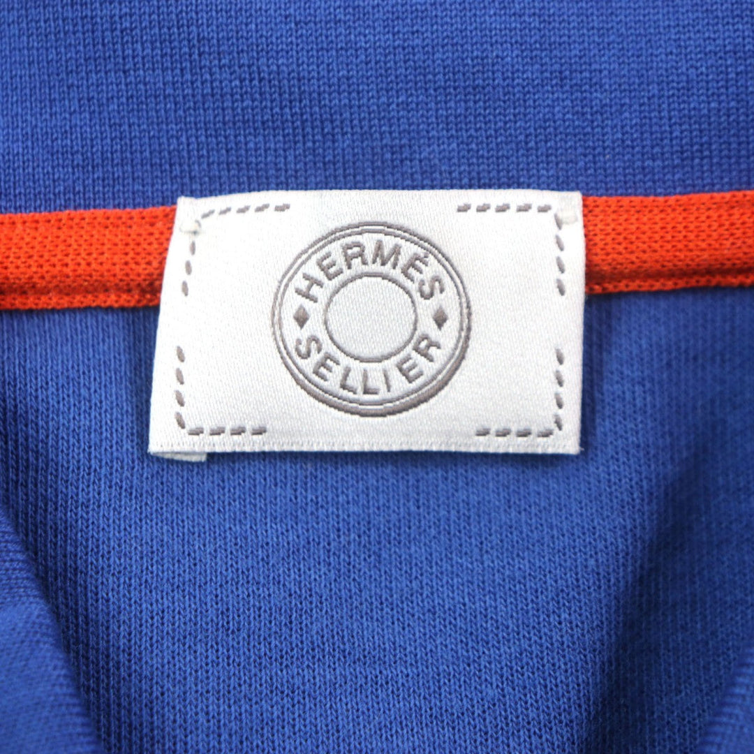 HERMES Short sleeve polo shirt cotton Blue orange M