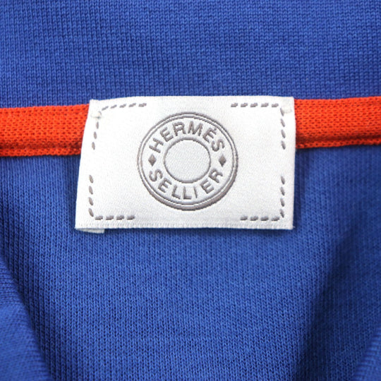HERMES Short sleeve polo shirt cotton Blue orange M