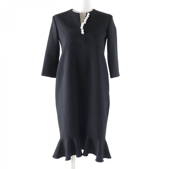 YOKO CHAN one piece YCD-623-886 Main: 63% polyester, Main: 34% rayon, Main: 3% polyurethane, Part: 100% polyester black Peplum long sleeve pearl dress Women 36 Used Authentic