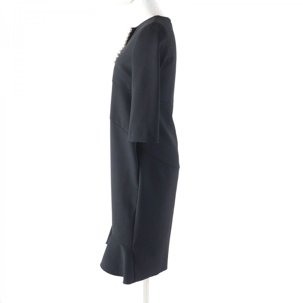 YOKO CHAN one piece YCD-623-886 Main: 63% polyester, Main: 34% rayon, Main: 3% polyurethane, Part: 100% polyester black Peplum long sleeve pearl dress Women 36 Used Authentic