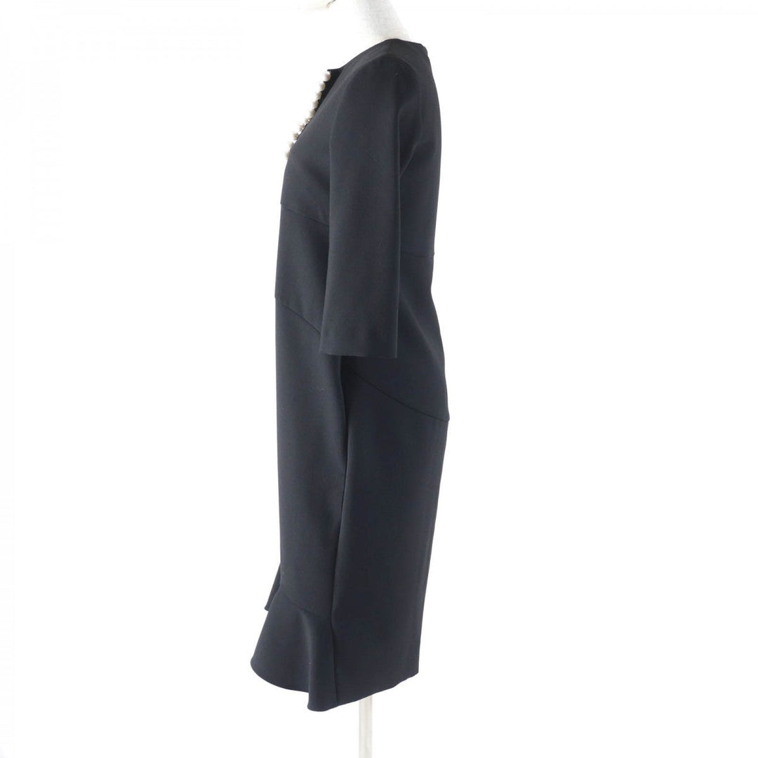 YOKO CHAN one piece YCD-623-886 Main: 63% polyester, Main: 34% rayon, Main: 3% polyurethane, Part: 100% polyester black Peplum long sleeve pearl dress Women 36 Used Authentic
