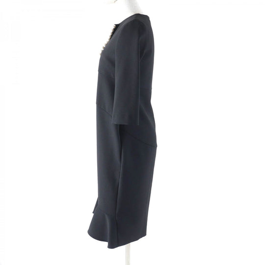 YOKO CHAN one piece YCD-623-886 Main: 63% polyester, Main: 34% rayon, Main: 3% polyurethane, Part: 100% polyester black Peplum long sleeve pearl dress Women 36 Used Authentic
