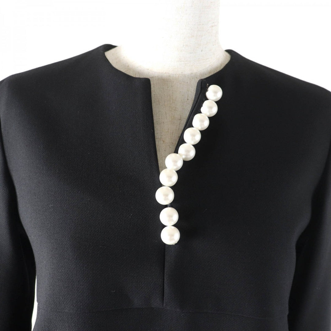 YOKO CHAN one piece YCD-623-886 Main: 63% polyester, Main: 34% rayon, Main: 3% polyurethane, Part: 100% polyester black Peplum long sleeve pearl dress Women 36 Used Authentic