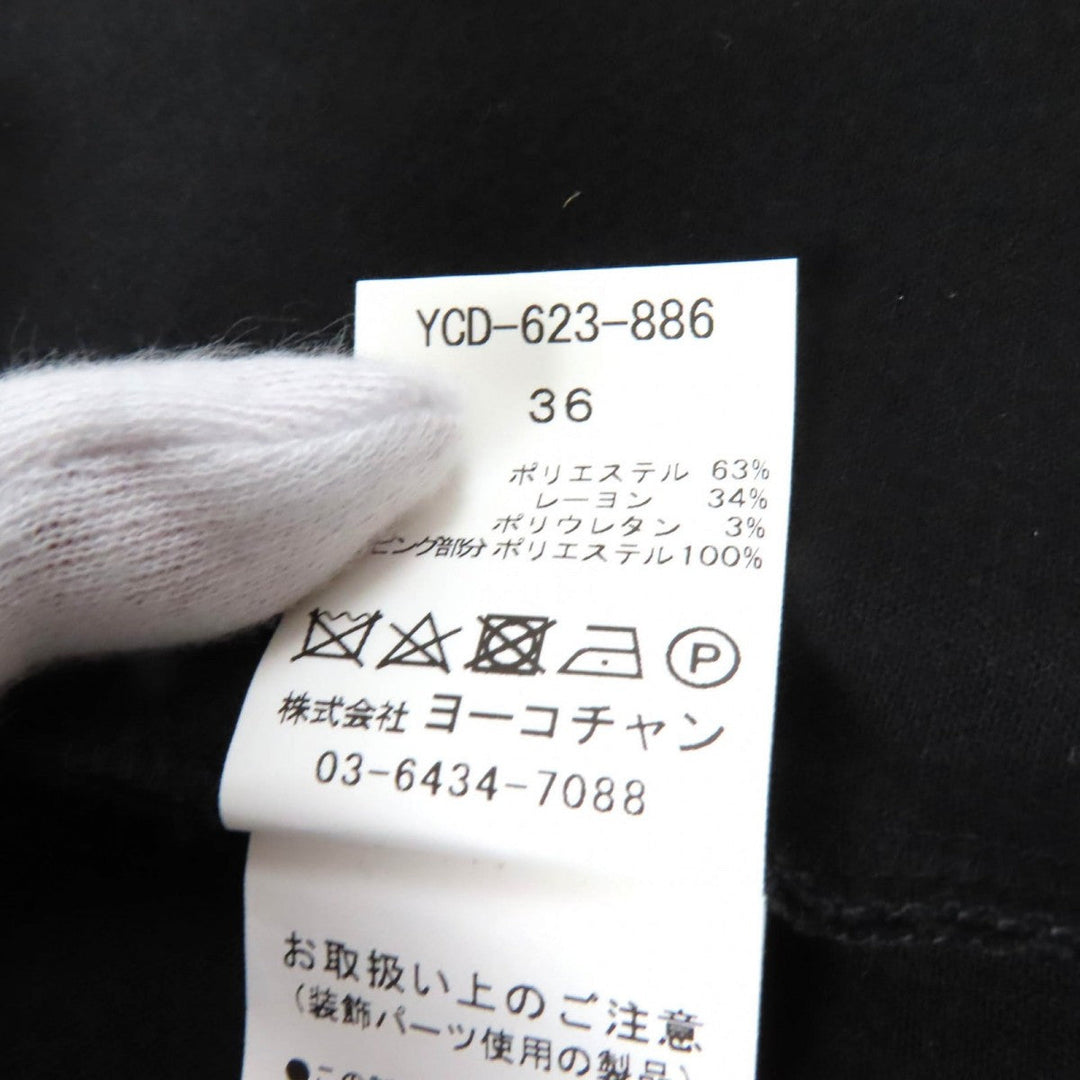 YOKO CHAN one piece YCD-623-886 Main: 63% polyester, Main: 34% rayon, Main: 3% polyurethane, Part: 100% polyester black Peplum long sleeve pearl dress Women 36 Used Authentic