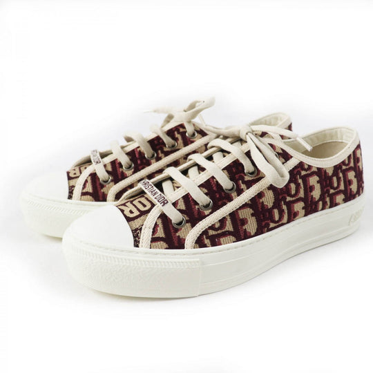 Christian Dior Low cut sneakers Main: Canvas, Part: Rubber Bordeaux Beige White WALK N DIOR Women 37 Used Authentic