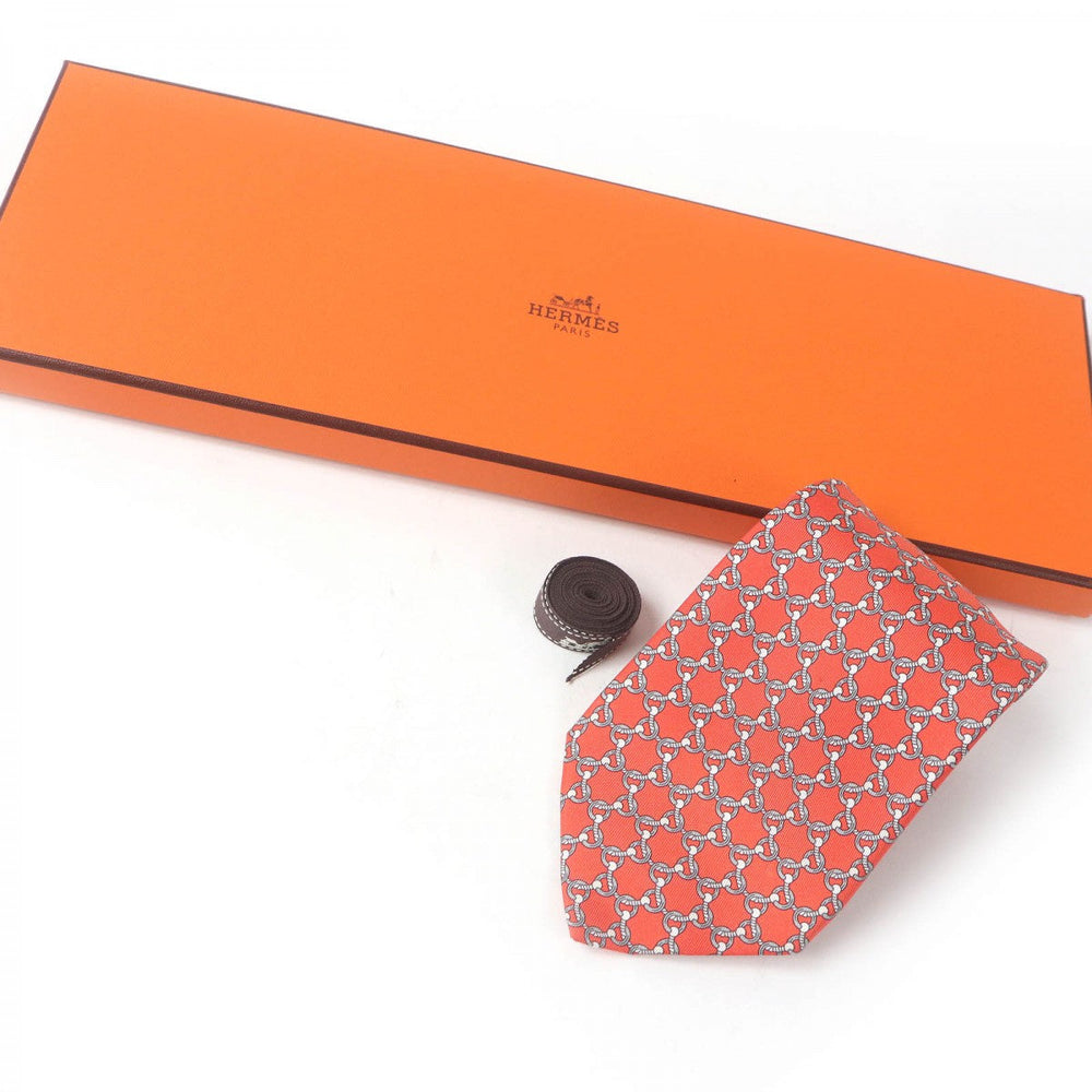 HERMES tie 5558MA Main: 100% silk Rouge mens Used Authentic