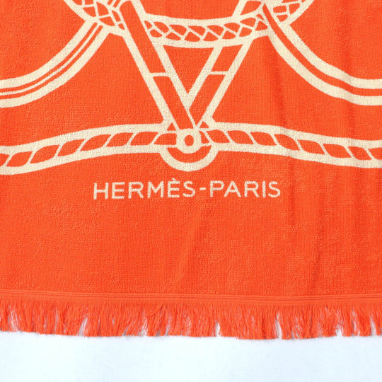 HERMES towel Main: Cotton Orange Yachting Tatoo Tressages Marins Women Used Authentic