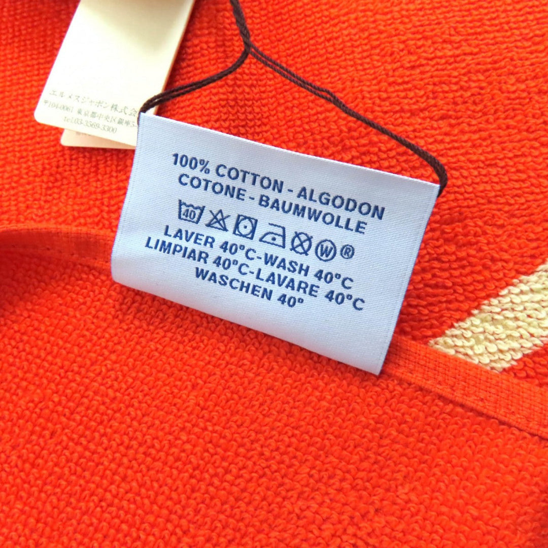 HERMES towel Main: Cotton Orange Yachting Tatoo Tressages Marins Women Used Authentic