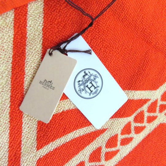 HERMES towel Main: Cotton Orange Yachting Tatoo Tressages Marins Women Used Authentic