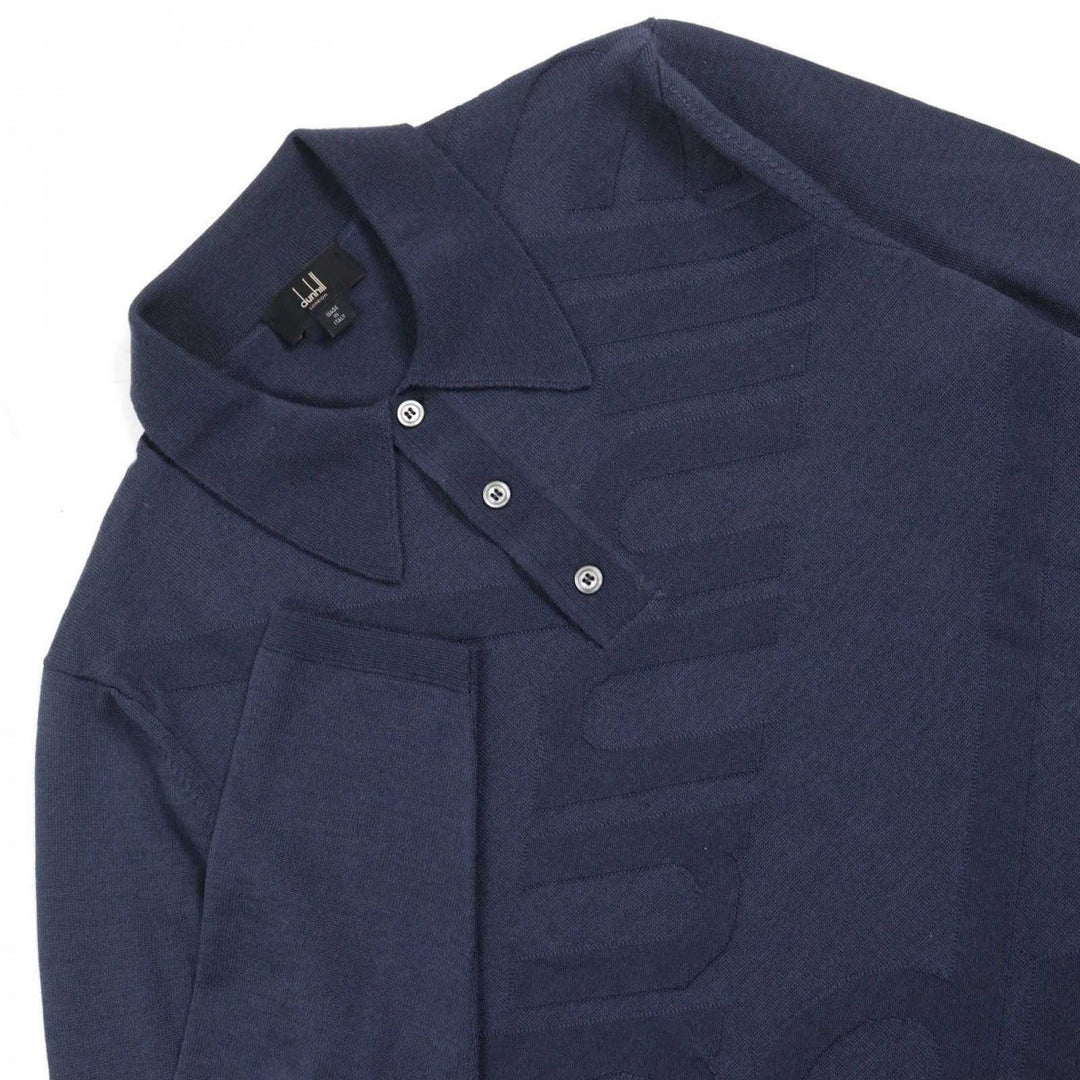Dunhill Long sleeve polo shirt Main: 70% wool, Main: 30% silk Navy mens S Used Authentic