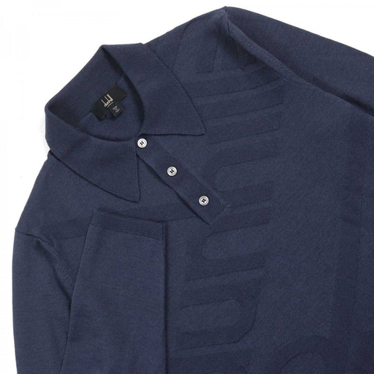 Dunhill Long sleeve polo shirt Main: 70% wool, Main: 30% silk Navy mens S Used Authentic