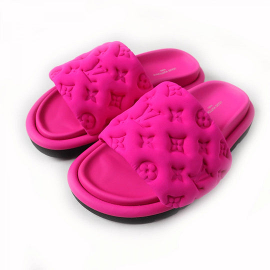 LOUIS VUITTON Sandals 1AB1NO Monogram pattern neoprene, Anna and Mick footbed pink Pool Pillow Women 35 Used Authentic