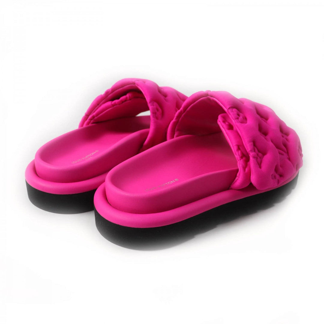 LOUIS VUITTON Sandals 1AB1NO Monogram pattern neoprene, Anna and Mick footbed pink Pool Pillow Women 35 Used Authentic