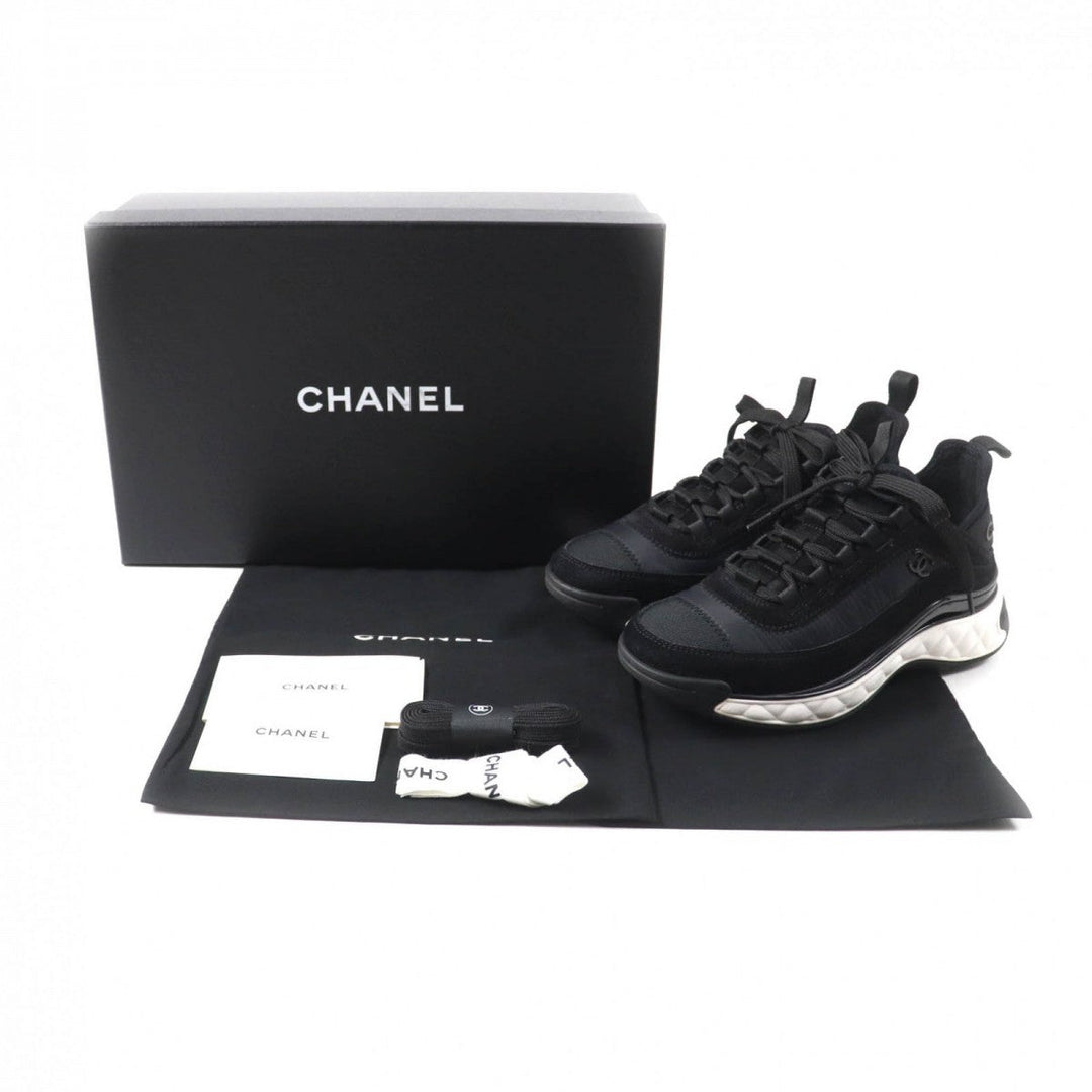 CHANEL sneakers G35617 Mixed Fiber, Calfskin, Velvet, Polyurethane black Women 37 Used Authentic