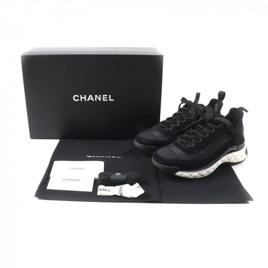 CHANEL sneakers G35617 Mixed Fiber, Calfskin, Velvet, Polyurethane black Women 37 Used Authentic