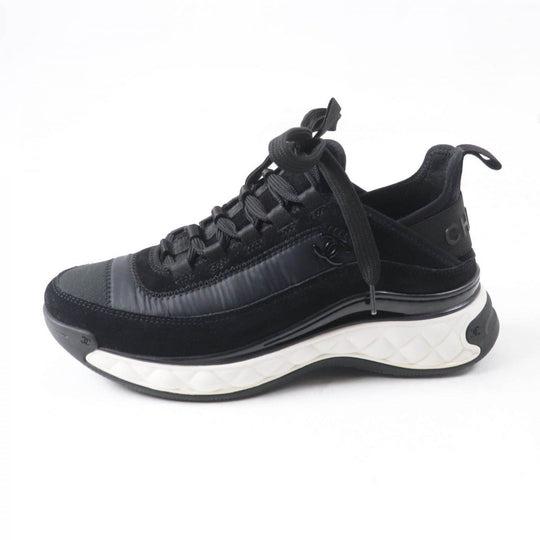 CHANEL sneakers G35617 Mixed Fiber, Calfskin, Velvet, Polyurethane black Women 37 Used Authentic