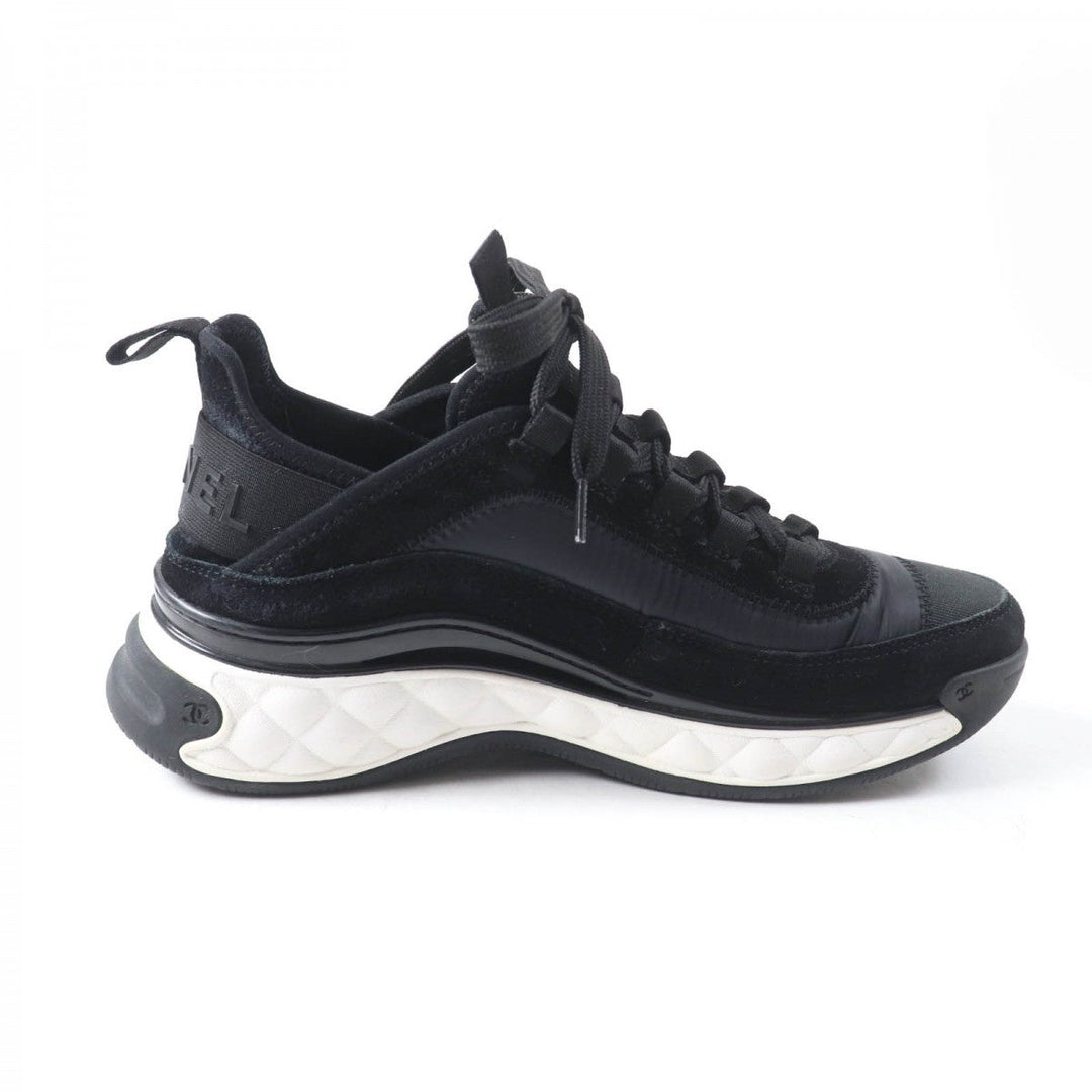 CHANEL sneakers G35617 Mixed Fiber, Calfskin, Velvet, Polyurethane black Women 37 Used Authentic