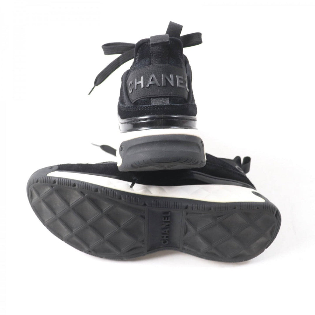 CHANEL sneakers G35617 Mixed Fiber, Calfskin, Velvet, Polyurethane black Women 37 Used Authentic