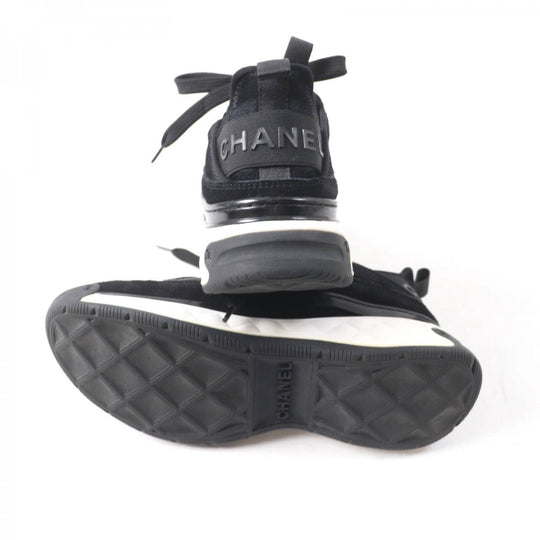 CHANEL sneakers G35617 Mixed Fiber, Calfskin, Velvet, Polyurethane black Women 37 Used Authentic