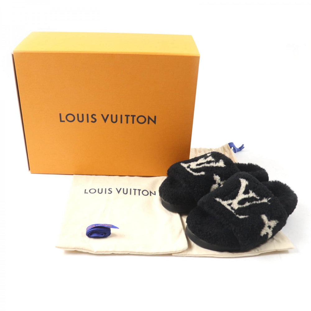 LOUIS VUITTON Sandals Main: Mouton Black beige Paseo Line Women 36 Used Authentic