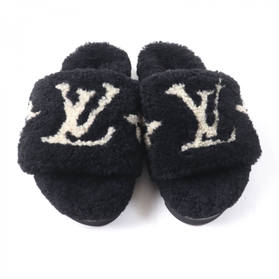 LOUIS VUITTON Sandals Main: Mouton Black beige Paseo Line Women 36 Used Authentic