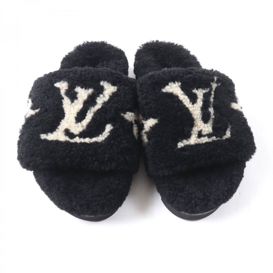 LOUIS VUITTON Sandals Main: Mouton Black beige Paseo Line Women 36 Used Authentic