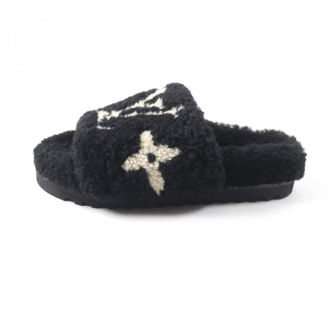 LOUIS VUITTON Sandals Main: Mouton Black beige Paseo Line Women 36 Used Authentic