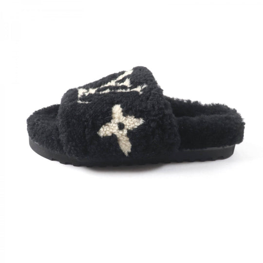 LOUIS VUITTON Sandals Main: Mouton Black beige Paseo Line Women 36 Used Authentic
