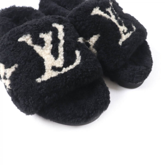 LOUIS VUITTON Sandals Main: Mouton Black beige Paseo Line Women 36 Used Authentic