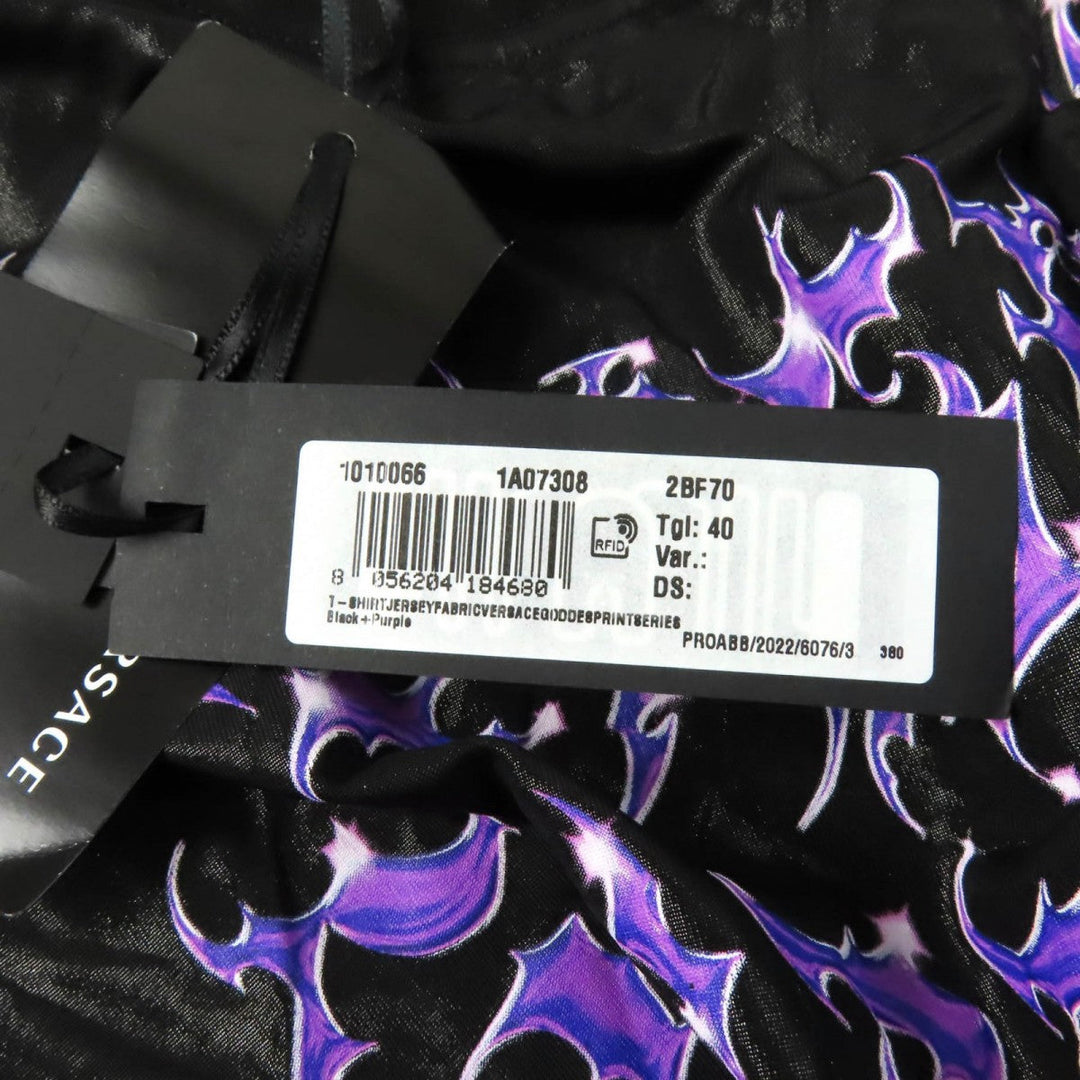 VERSACE Short sleeve T-shirt 1010066 Main: 95% viscose, Main: 5% polyurethane Black purple Women 40 Used Authentic