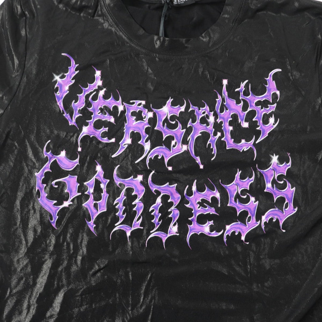 VERSACE Short sleeve T-shirt 1010066 Main: 95% viscose, Main: 5% polyurethane Black purple Women 40 Used Authentic