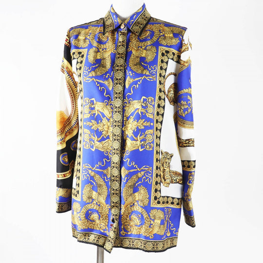 VERSACE Long sleeve shirt A79153 Main: 100% silk Multi Women 38 Used Authentic