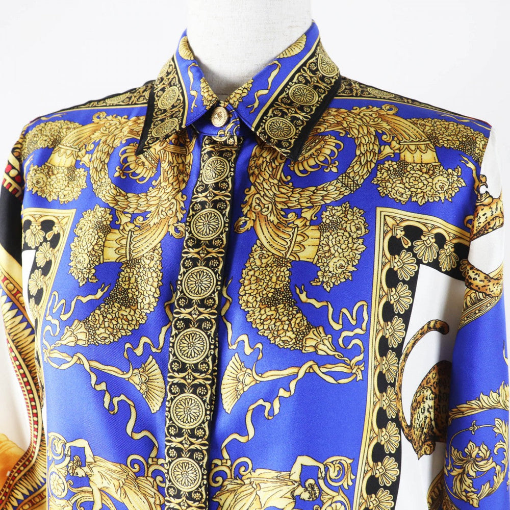 VERSACE Long sleeve shirt A79153 Main: 100% silk Multi Women 38 Used Authentic