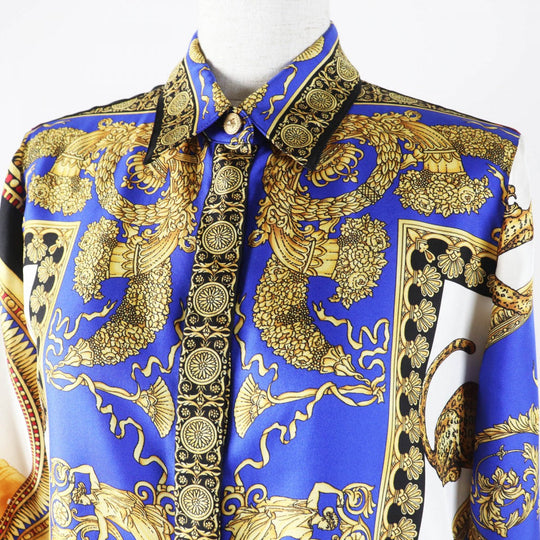 VERSACE Long sleeve shirt A79153 Main: 100% silk Multi Women 38 Used Authentic