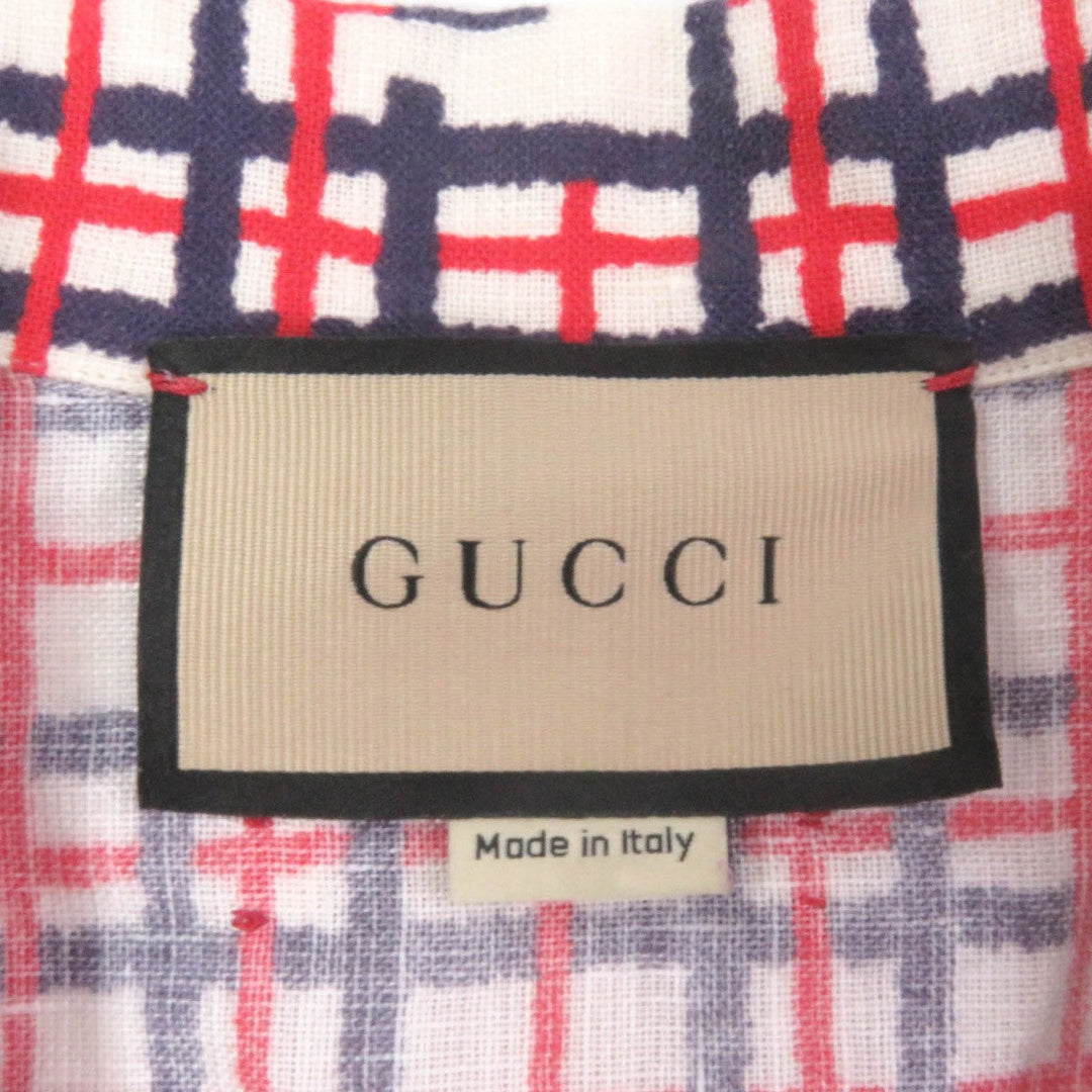 GUCCI Short sleeve shirt 742706 Main: 100% linen, some parts: 100% polyester Red navy mens 48 Used Authentic