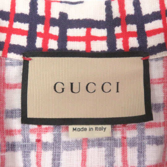 GUCCI Short sleeve shirt 742706 Main: 100% linen, some parts: 100% polyester Red navy mens 48 Used Authentic