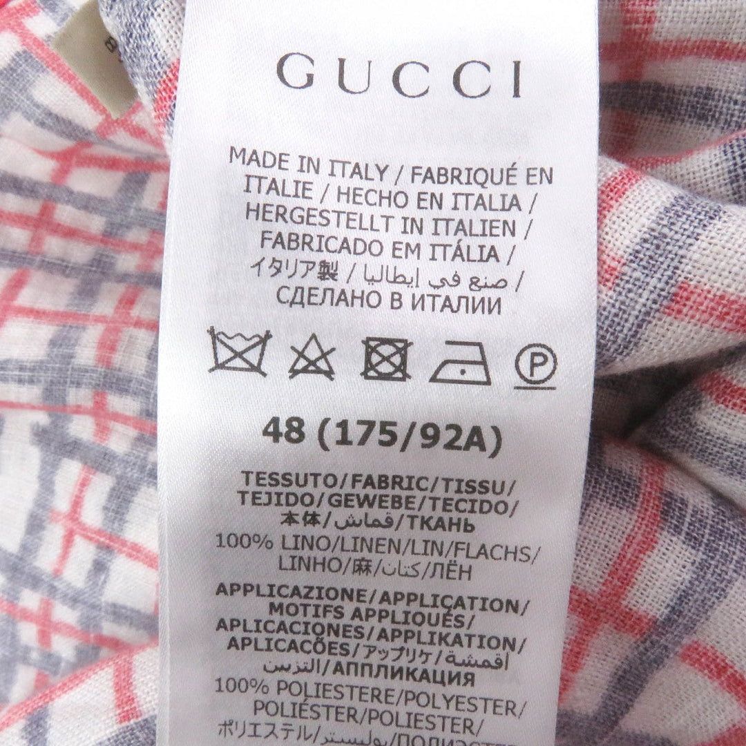GUCCI Short sleeve shirt 742706 Main: 100% linen, some parts: 100% polyester Red navy mens 48 Used Authentic