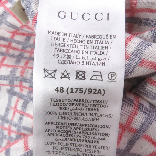 GUCCI Short sleeve shirt 742706 Main: 100% linen, some parts: 100% polyester Red navy mens 48 Used Authentic