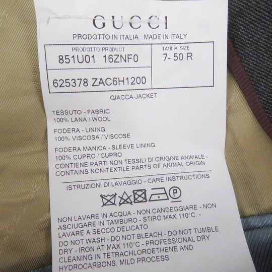 GUCCI tailored jacket 625378 Outer: 100% wool, Lining: 100% rayon, Sleeve lining: 100% cupra gray mens 50 Used Authentic