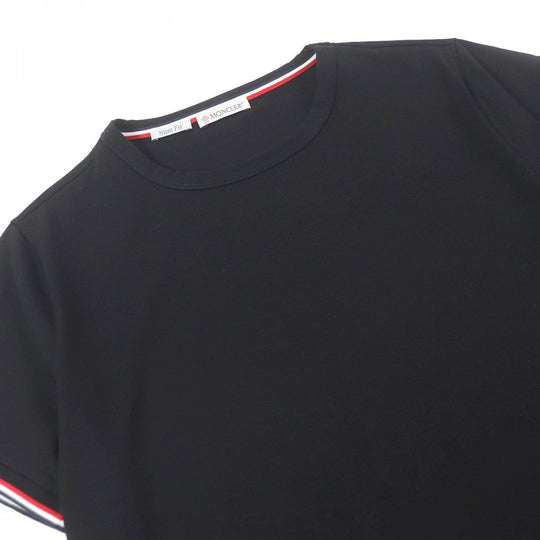 MONCLER Short sleeve T-shirt Main: 92% cotton, Main: 8% polyurethane, Part: 100% cotton black Stainless Steel TSHIRT mens S Used Authentic