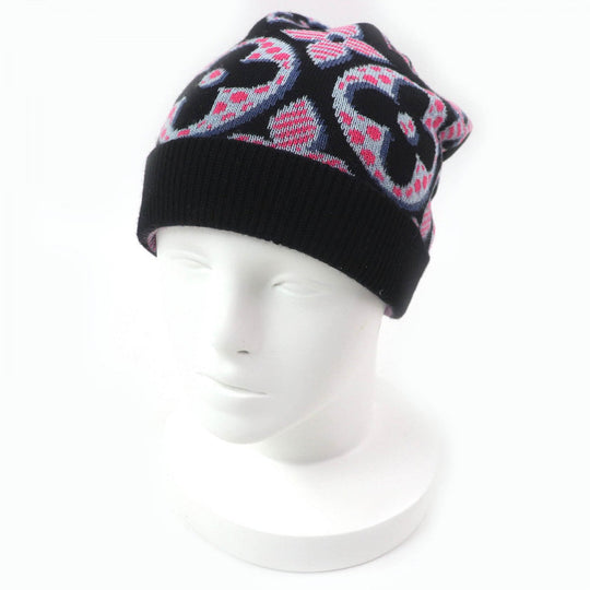 LOUIS VUITTON Knit cap M73898 Main: 100% wool Black Pink Blue Gray type Bone Giant mens Used Authentic
