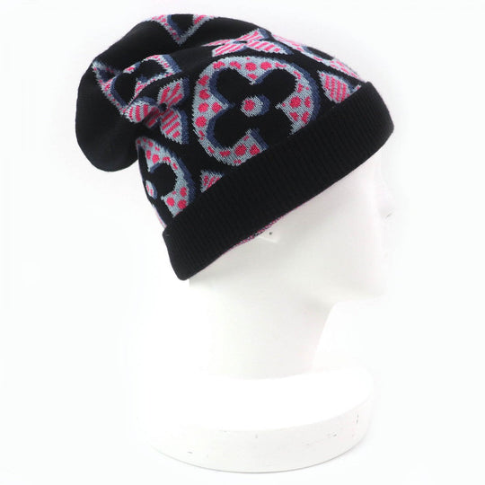 LOUIS VUITTON Knit cap M73898 Main: 100% wool Black Pink Blue Gray type Bone Giant mens Used Authentic